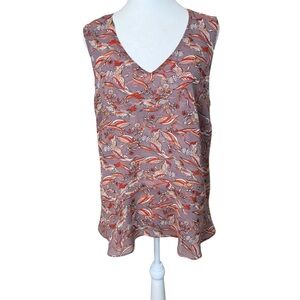 CAbi Good Luck Blouse‎ Ribbon Crane V Neck Sleeveless Bird Print Womens Medium M